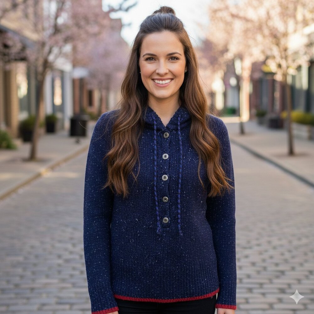 NWT Patagonia Women's Ranchito Small Navy Speckled Wool Pullover Hoody Sweater